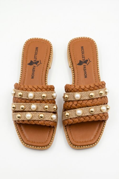 Sandalias Cafe con Perlas