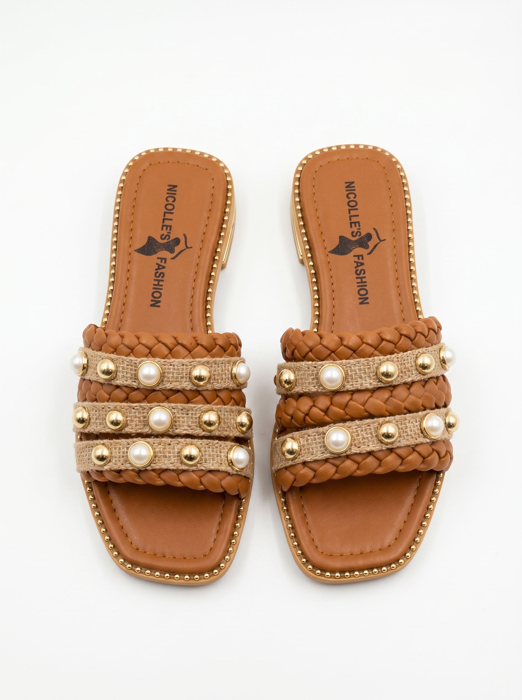 Sandalias Cafe con Perlas