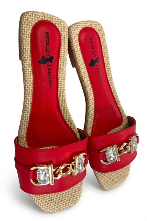 Sandalia Roja con eslabon dorado