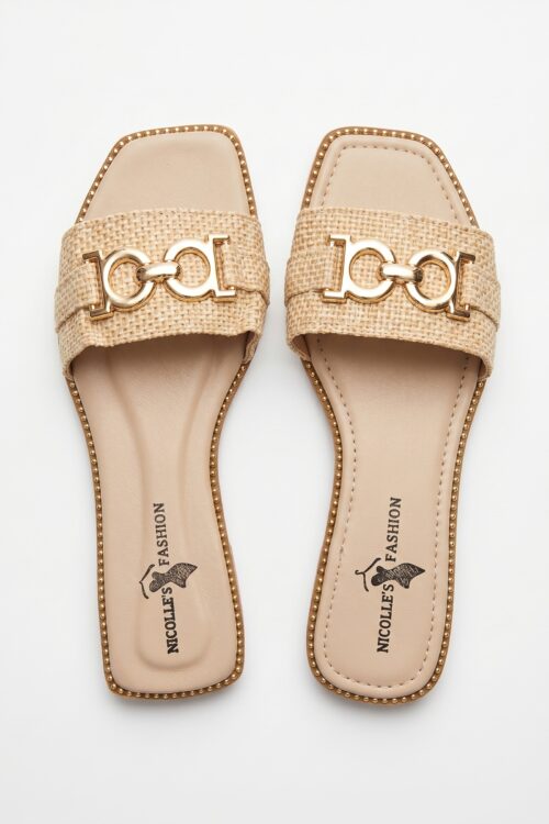 Sandalias Mimbre con eslabon dorado