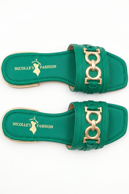 Sandalias Verde Jazmin con Eslabon Dorado